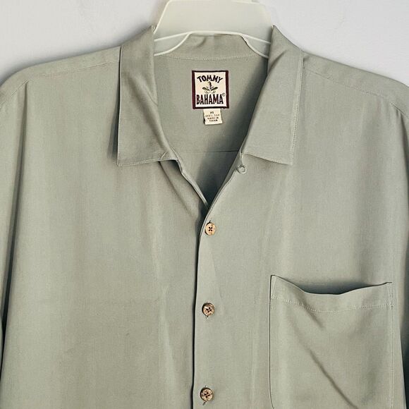 Tommy Bahama 100% Silk Shirt Men's XL Green Tropical Short Sleeve Button Up - Picture 7 of 13